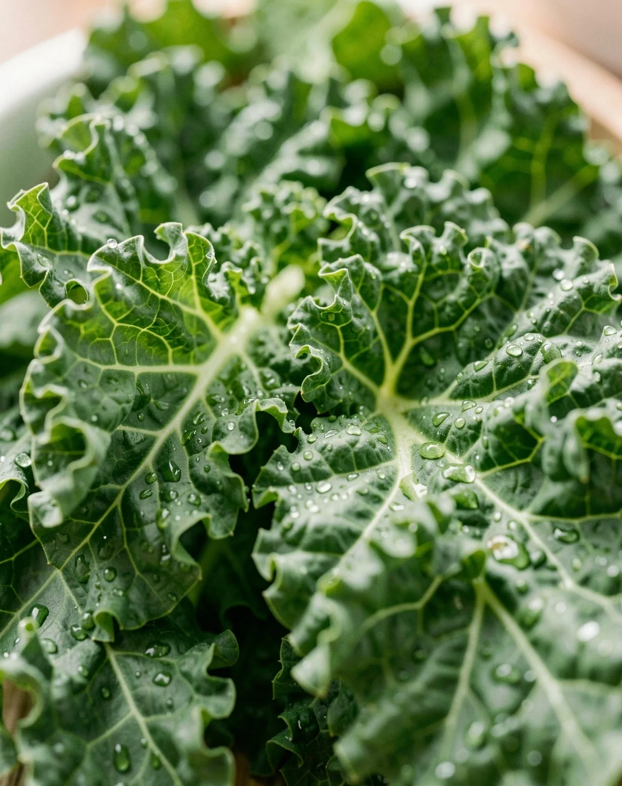 Macro view of fresh kale leaves